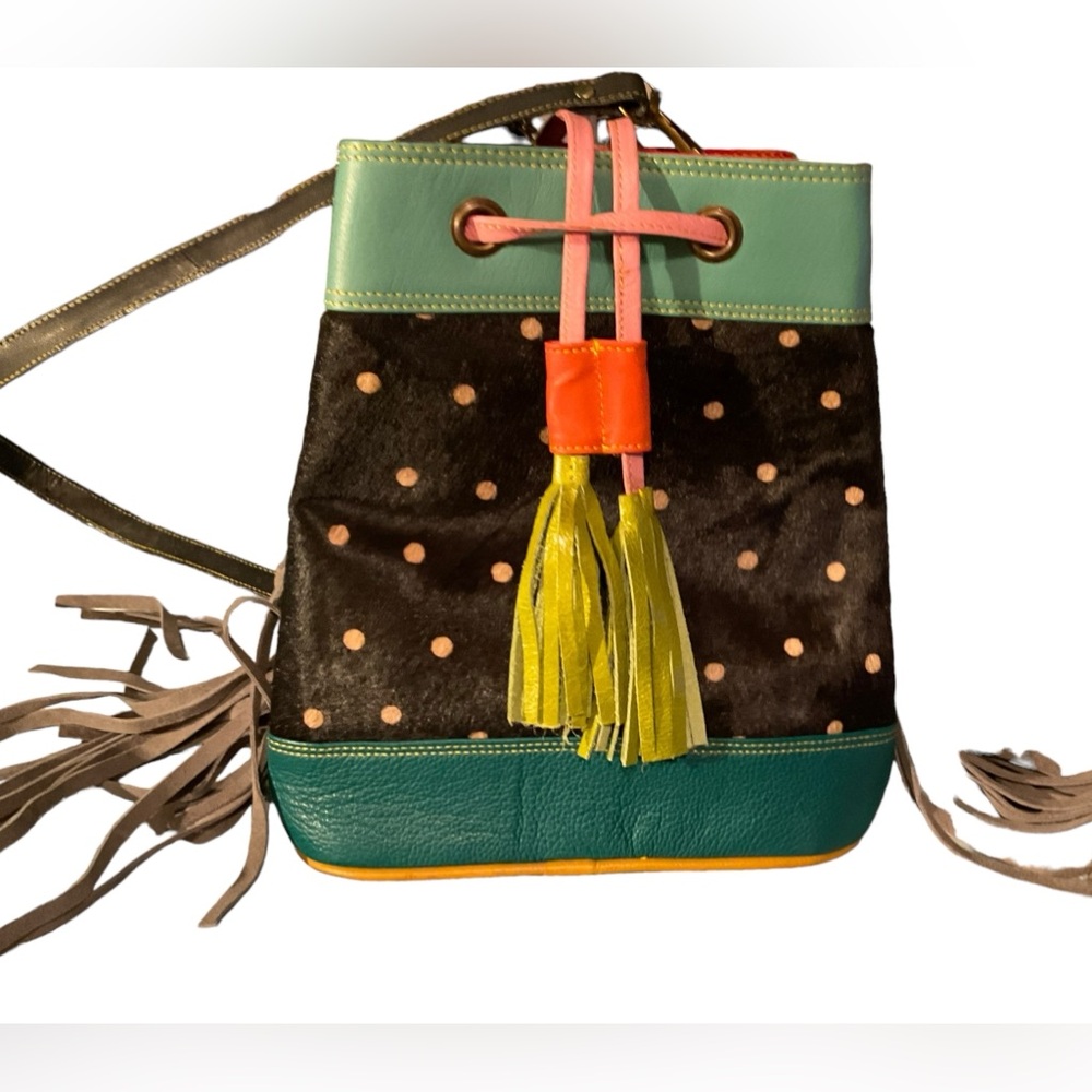 Zelah Leather Bucket Drawstring Crossbody Bag